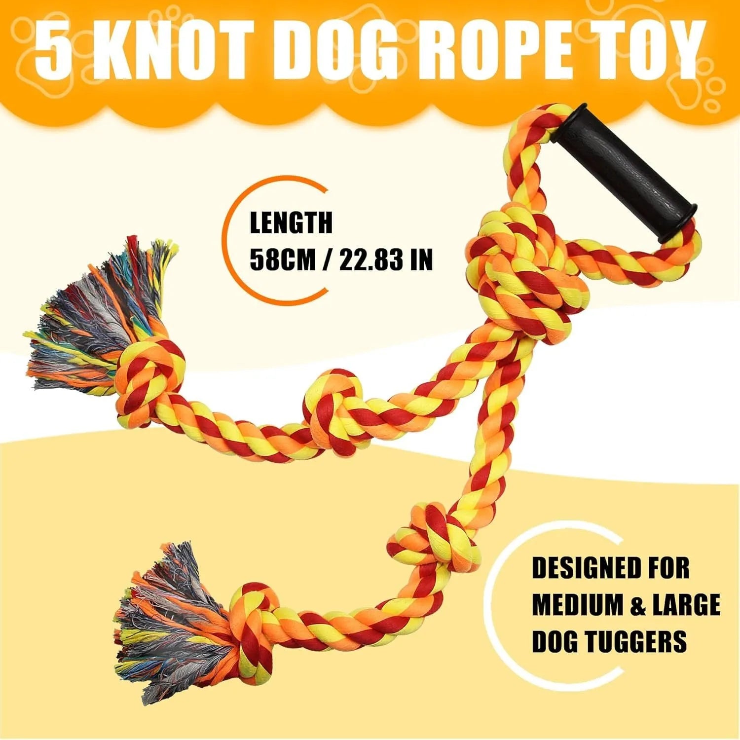 Blue and yellow heavy-duty cotton rope tug toy for large dogs with a sturdy handle.