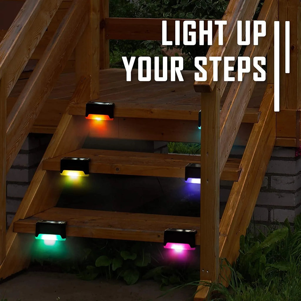 Outdoor solar LED guide light in brown for garden stairs and deck steps, warm light, pack of 4