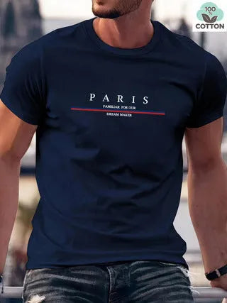 Men's loose fit pure cotton short-sleeved t-shirt with a letter print design.
