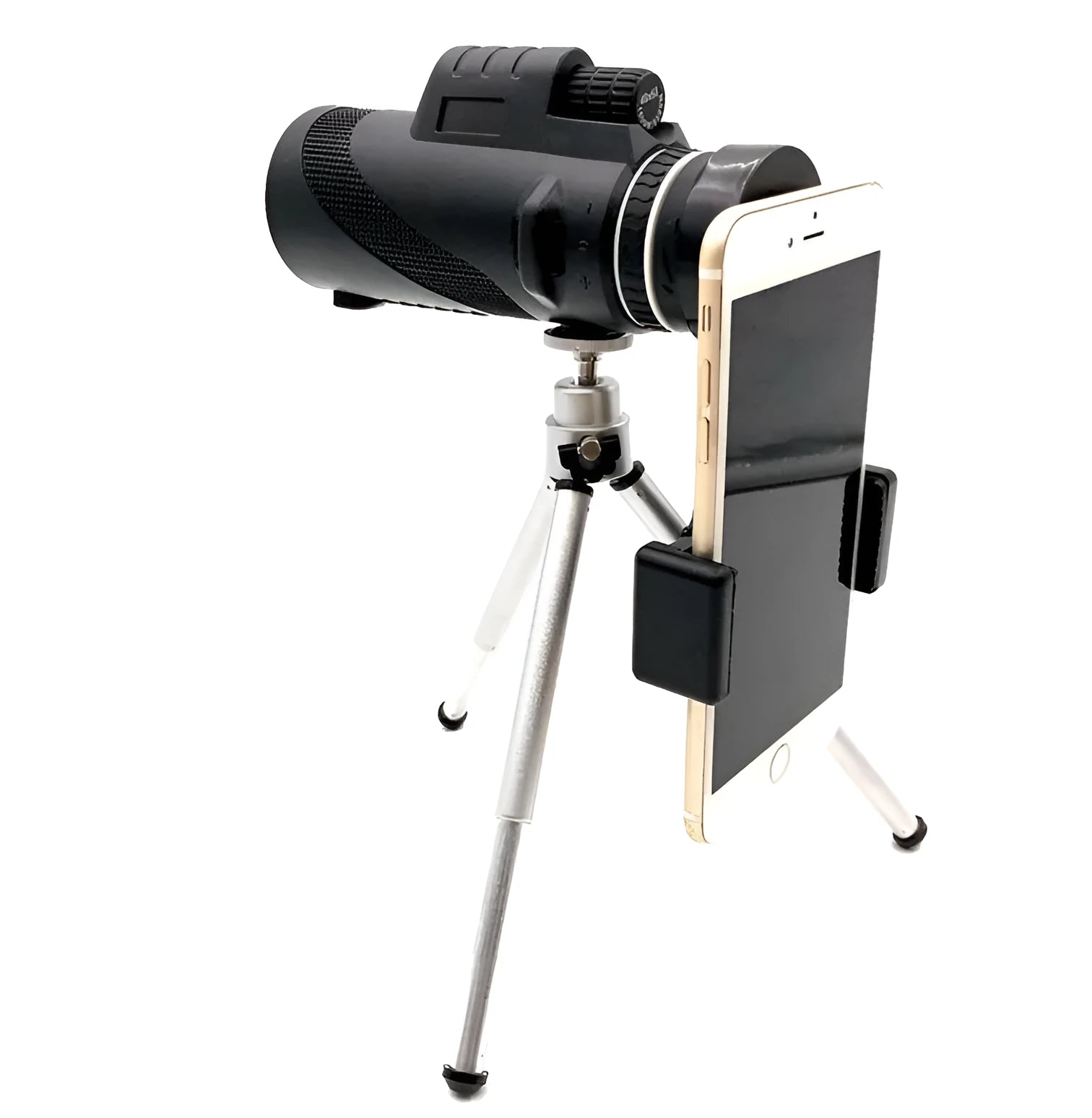 Black 40x60 monocular telescope with 144mm length showing objective lens and eyepiece