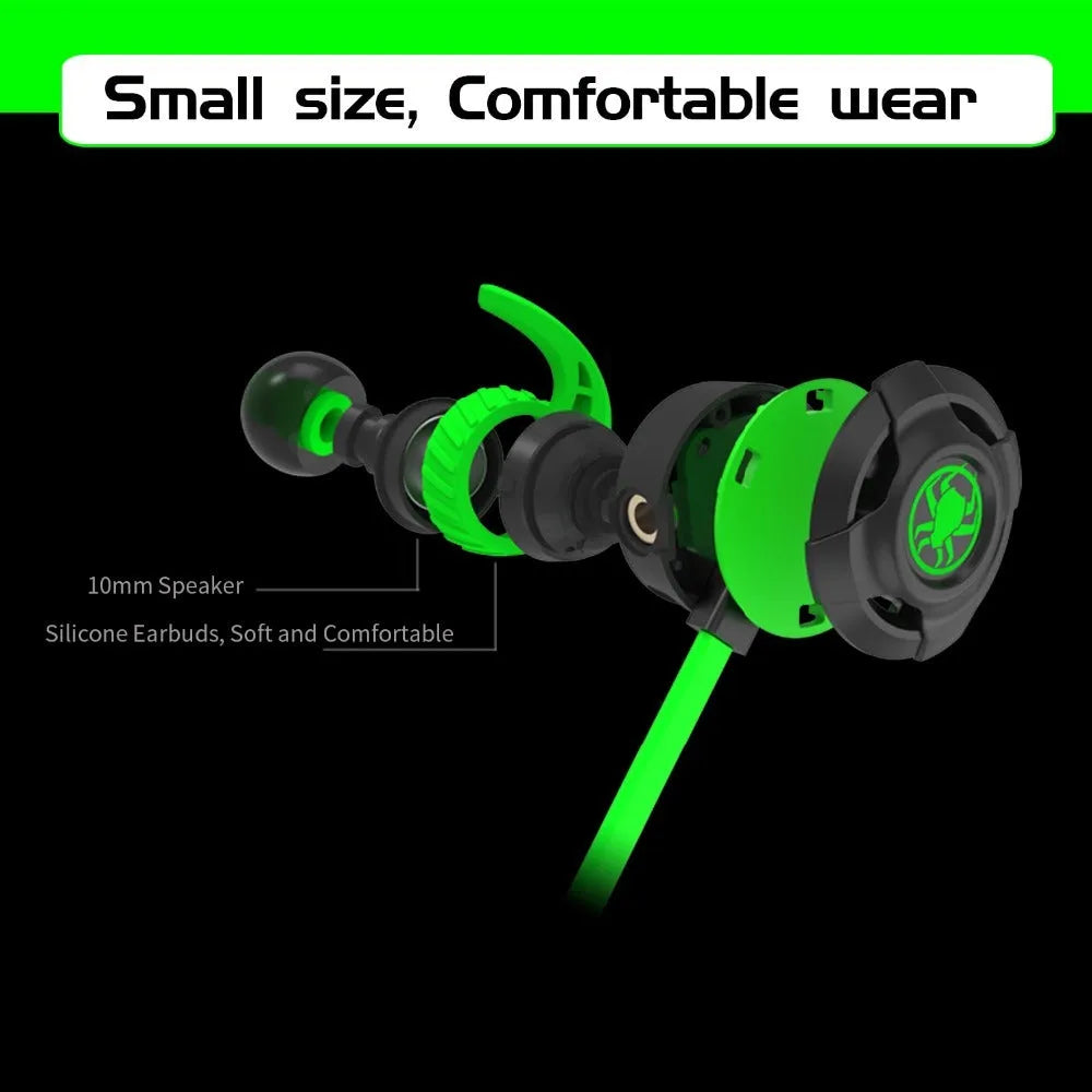 Shuangmai wired in-ear gaming headset in black, green, and red colour options with 1.5m cable