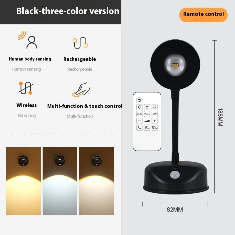 Modern geometric rechargeable wireless wall lamp with remote control on indoor wall