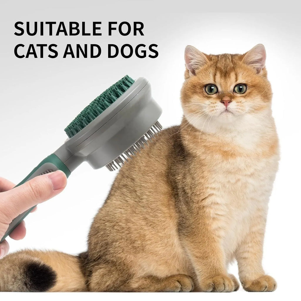 Two-sided silicone pet grooming brush with retractable slicker brush and octopus-teeth massager