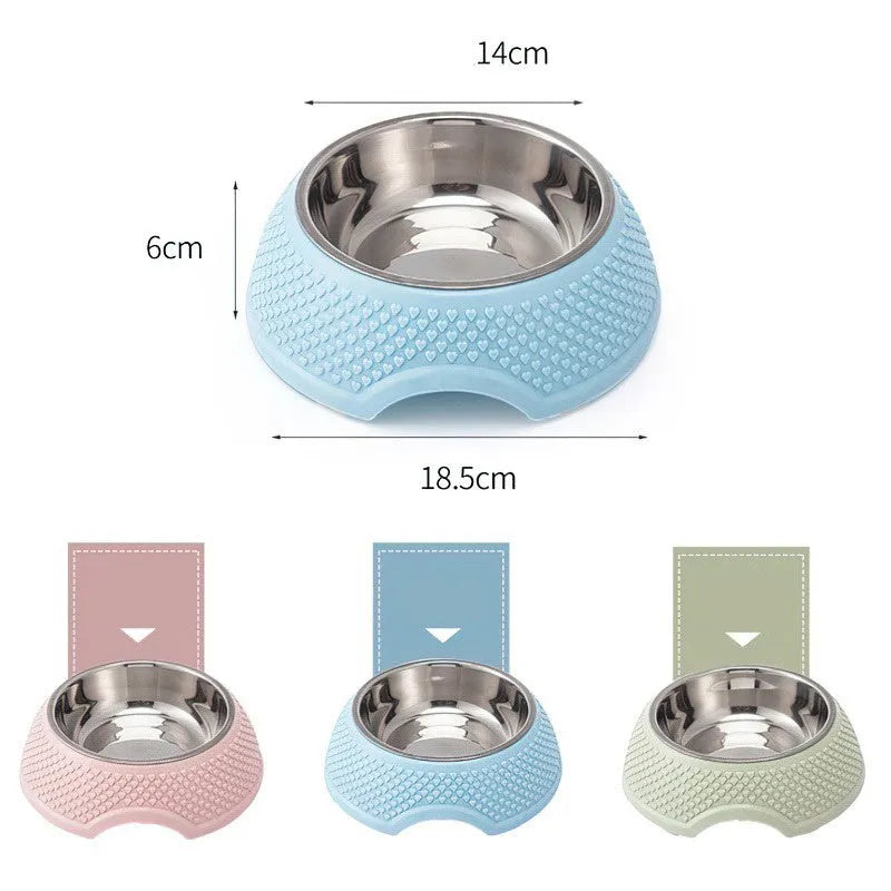 Stainless steel pet bowl with non-slip base in blue colour