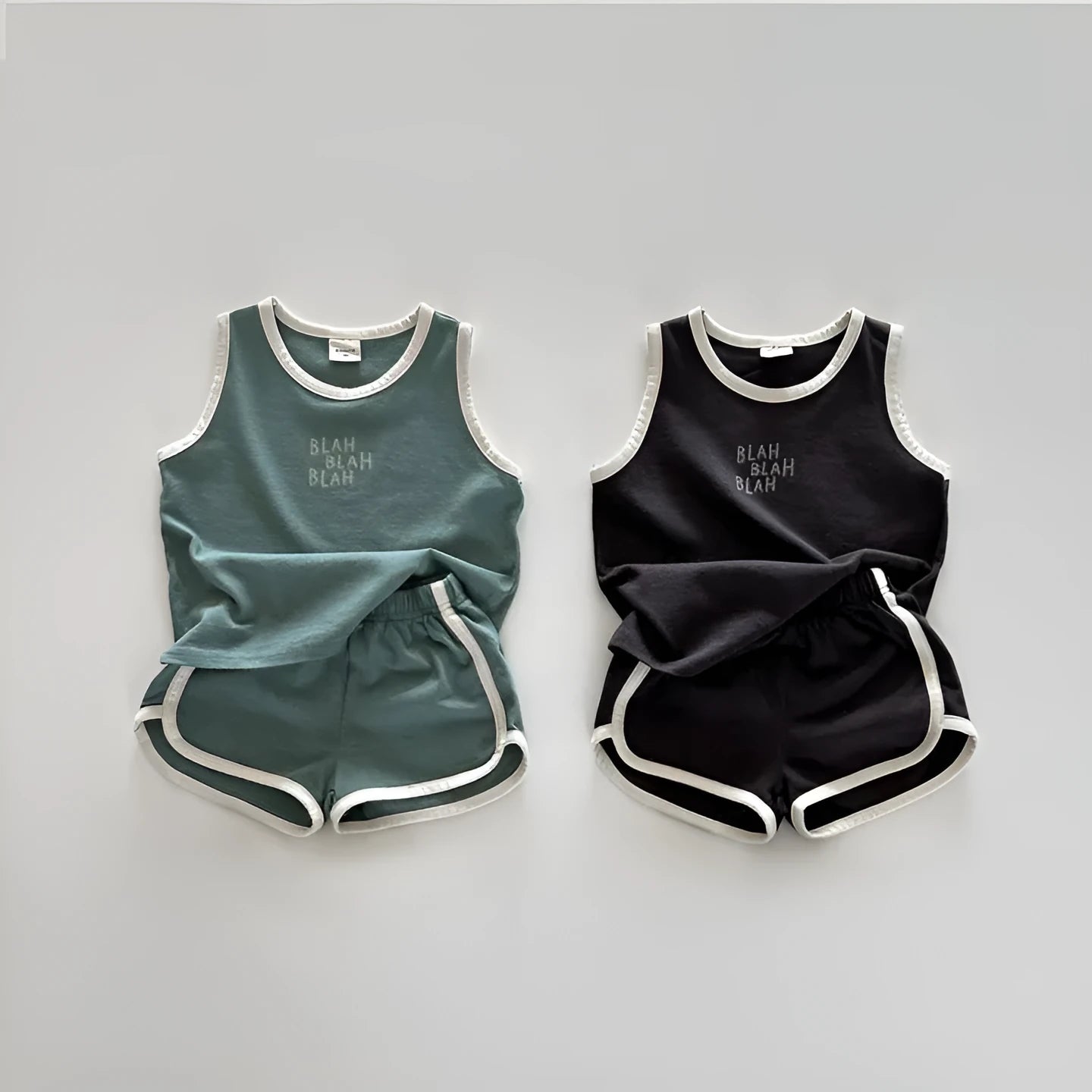 Cotton sports vest and shorts casual children suit in green, pullover style, for height 80-130cm