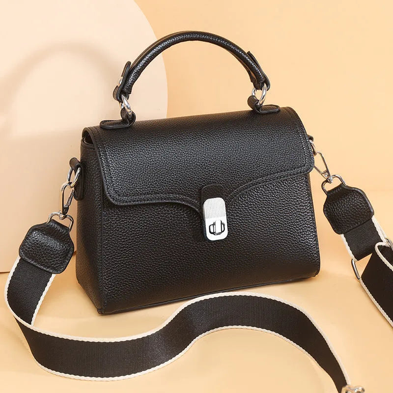 Women's genuine leather cross-body bag oval shape 21x18x9cm sandwich pocket black white khaki blue grey