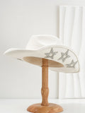Brown polyester Western denim top hat with a conical crown and a silver hexagonal star decoration on the front.