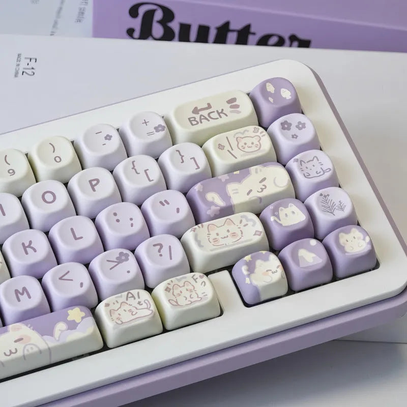Sublimation PBT key cap set for Wooting keyboards, available in Taro Kitten Moa colour, with magnetic shaft adapter compatibility