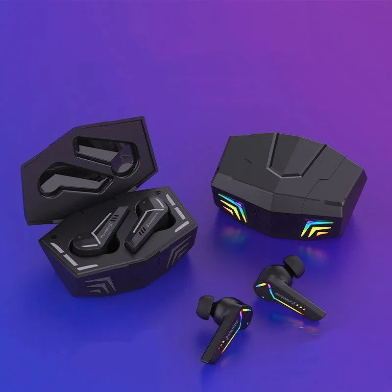 Black TWS Bluetooth sports headset with earplug design for low latency gaming and calls