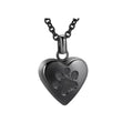 Titanium steel heart pendant necklace with opening casket mechanism and paw print detail