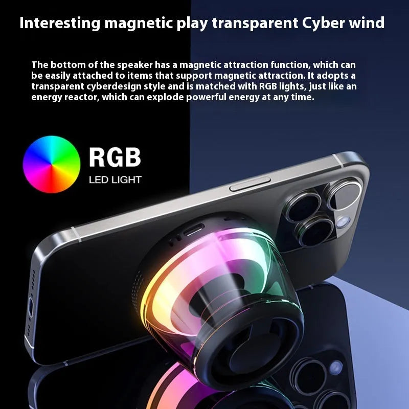 Portable wireless Bluetooth speaker with ambient lighting and magnetic base in black or white