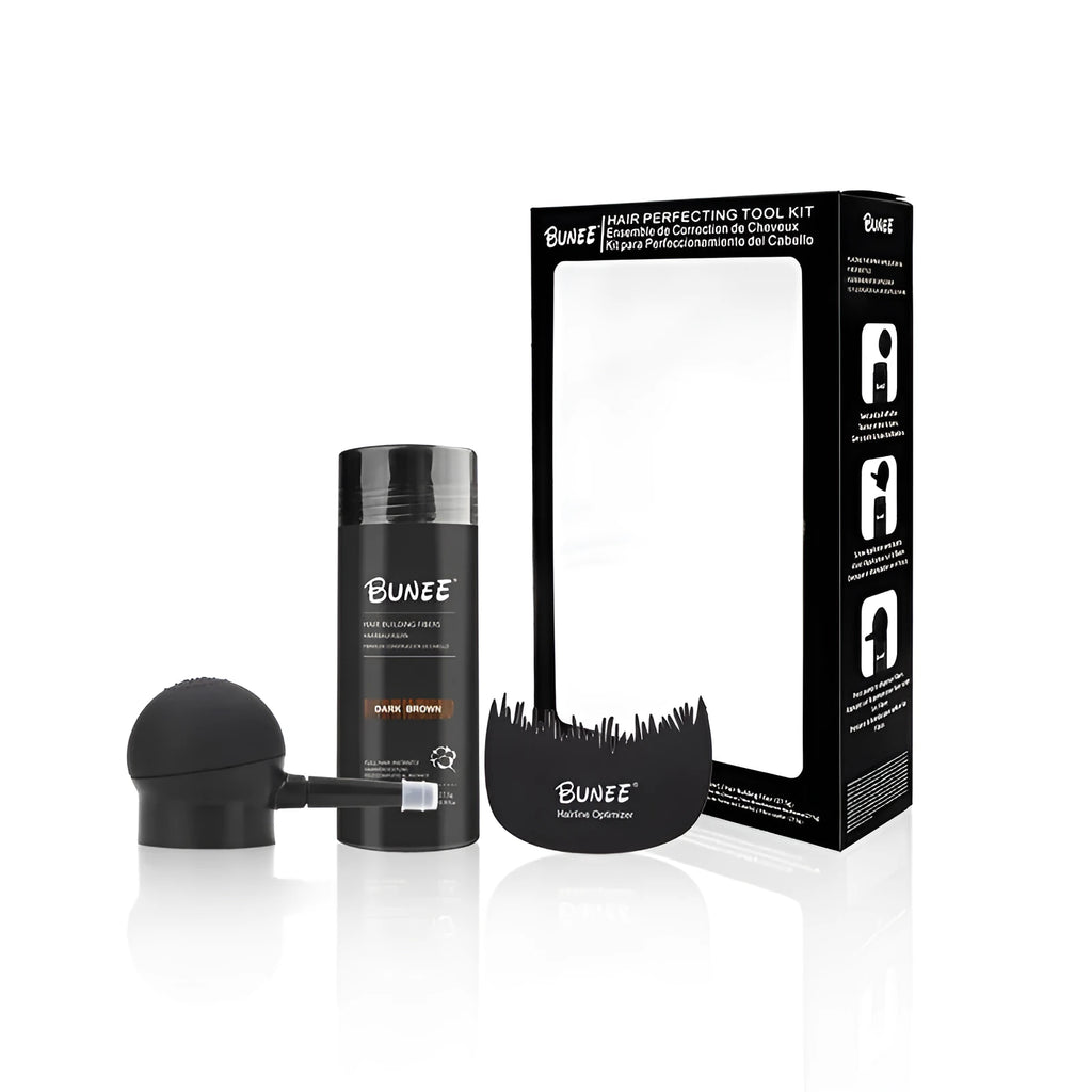 Dense Hair Fiber Powder Three-piece Set in box with applicator brush and comb