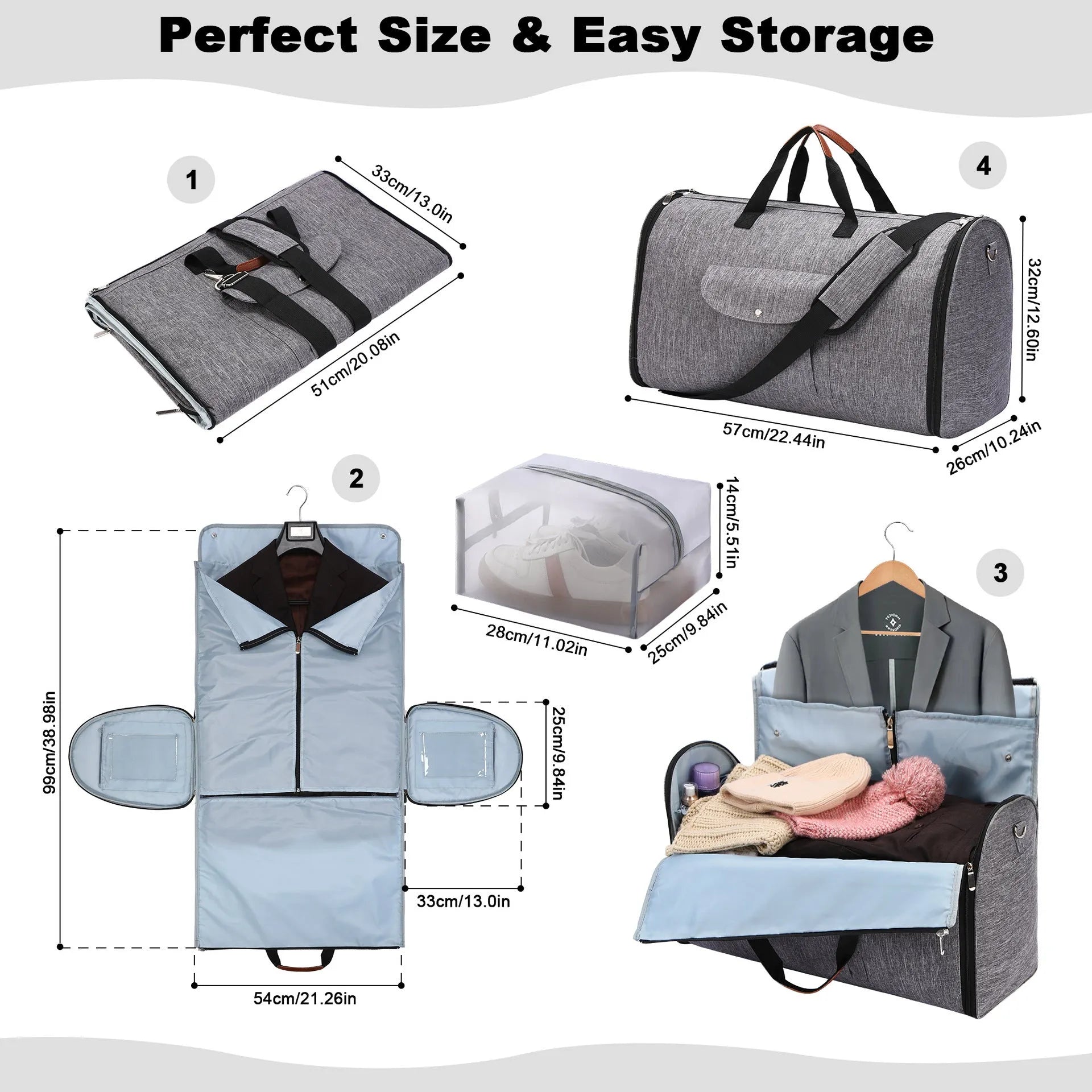 Folding Oxford cloth duffel bag in dark blue, grey, and black colours with 36-55 litre capacity