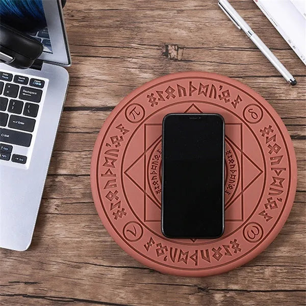 Square wireless charging pad with glowing magic array pattern design for smartphones