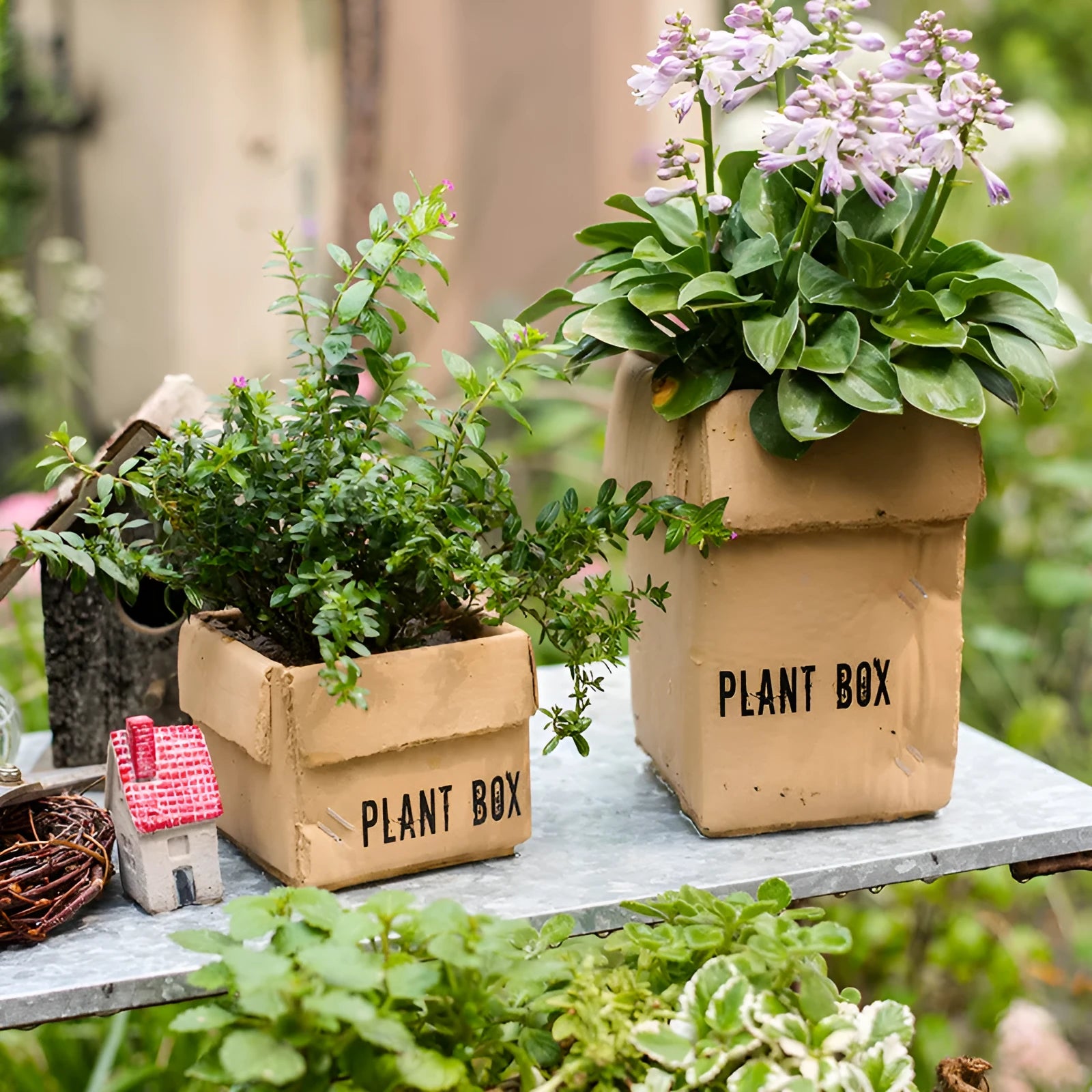 Cement flowerpot with paper carton aesthetic and drainage hole in Nordic style for indoor plants