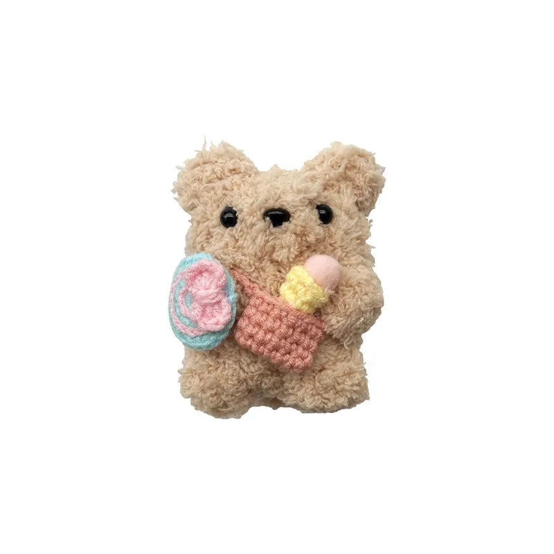 Cute lollipop ice cream bear plush earphone sleeve for Apple AirPods, velvet hand-woven soft shell case, lollipop sherbet colour