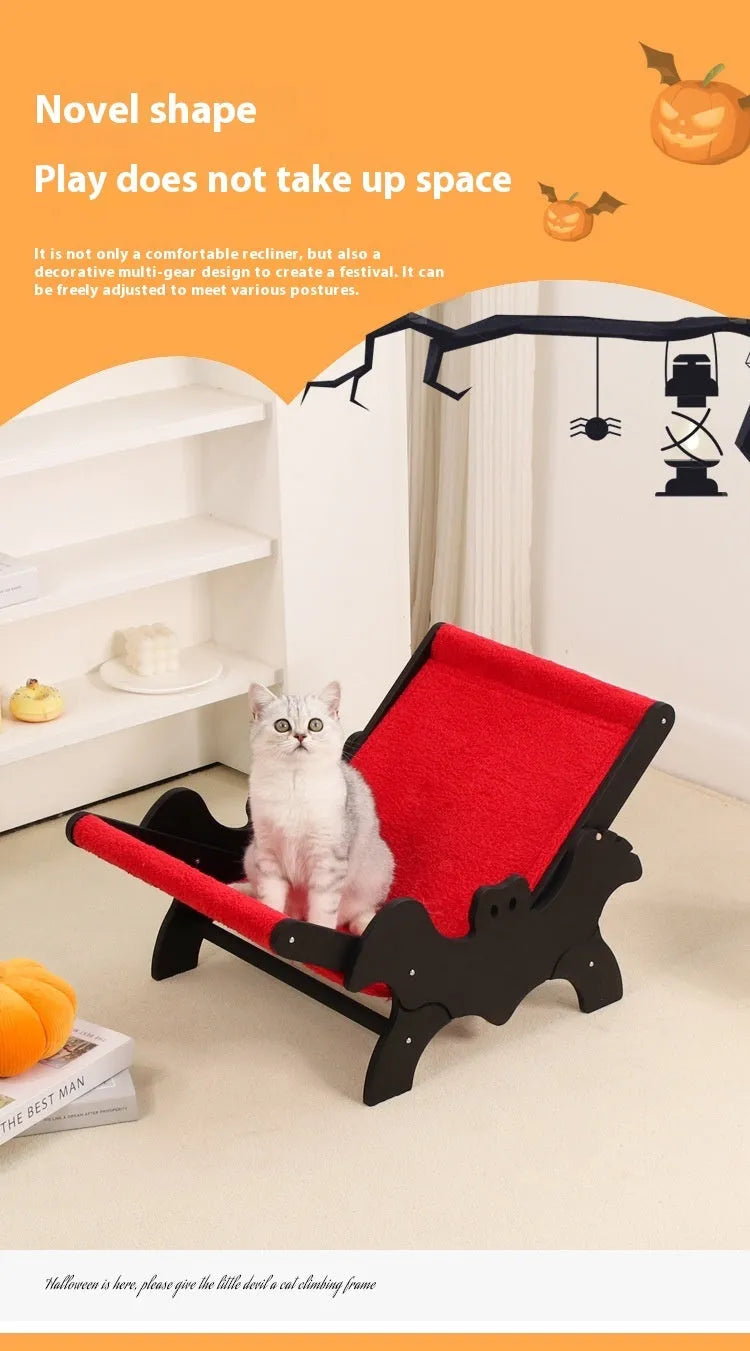 Black and red bat design wooden cat recliner pet bed MW-054
