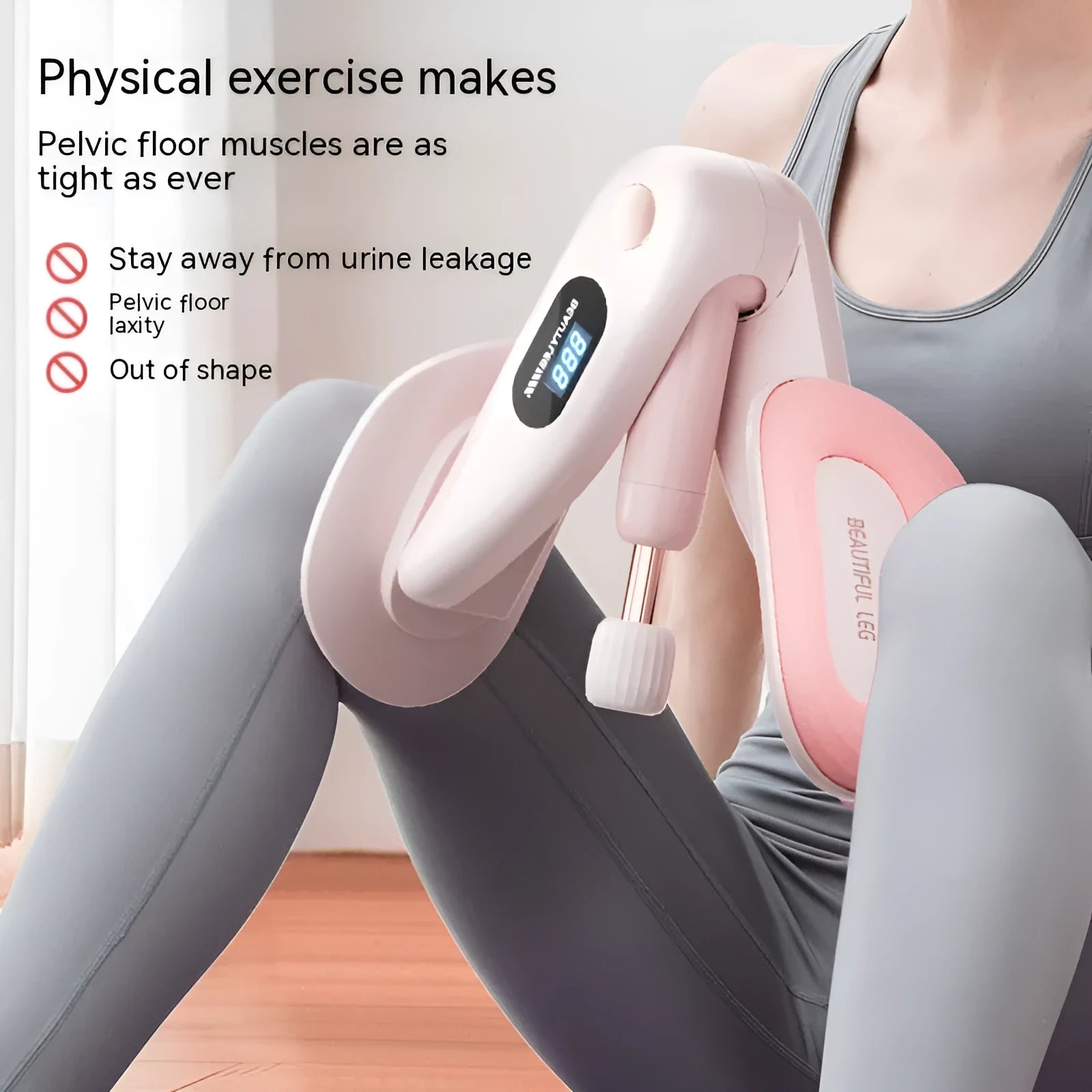 A pelvic floor muscle trainer with a counter, shown in gray, made from ABS plastic with foam-covered springs.