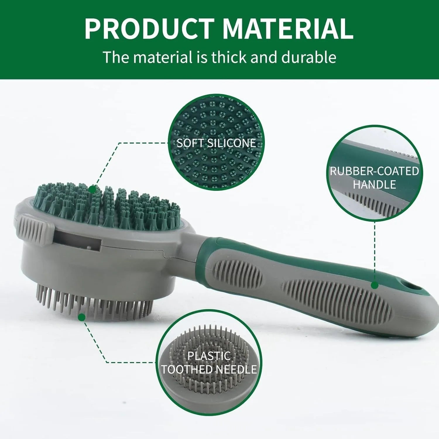 Two-sided silicone pet grooming brush with retractable slicker brush and octopus-teeth massager