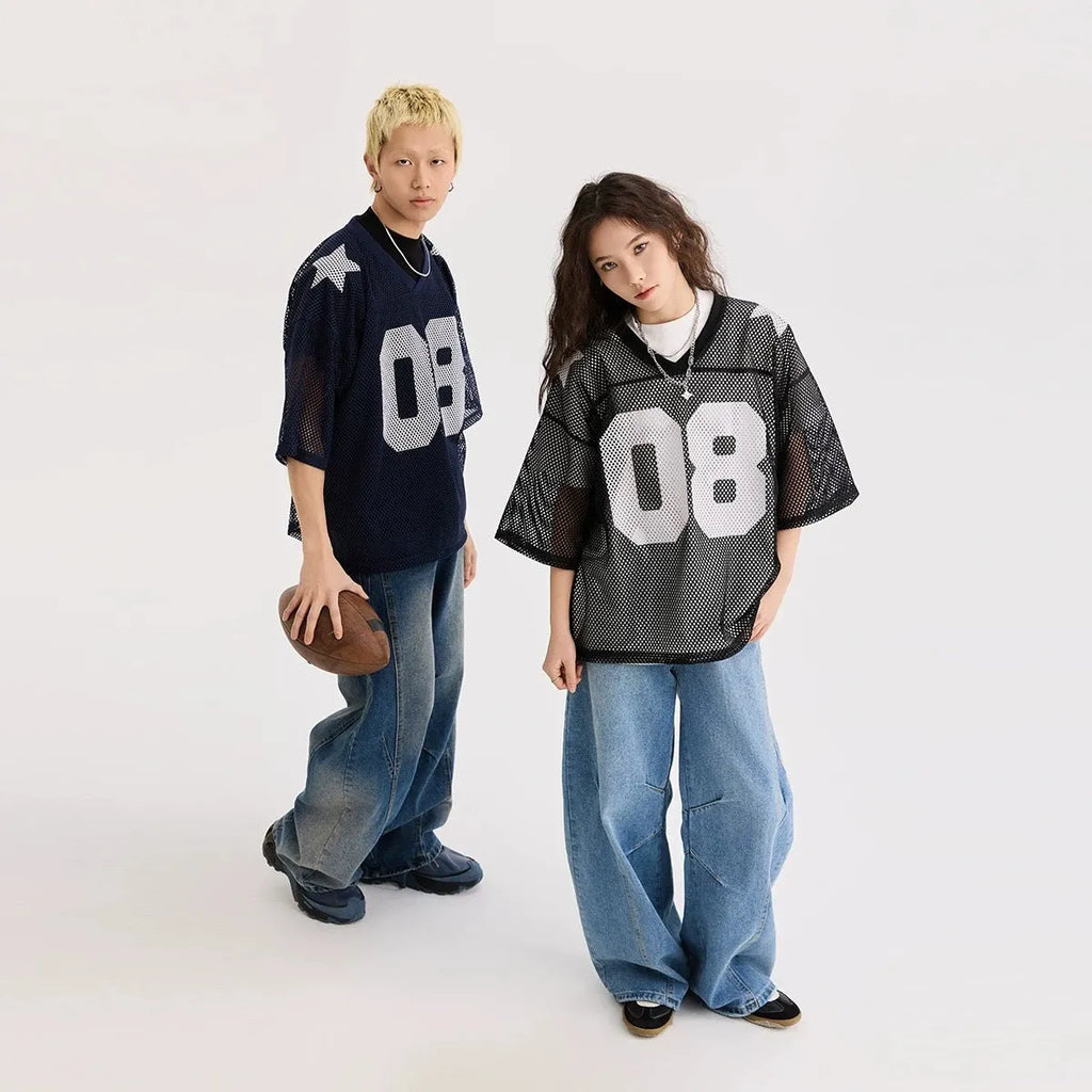 Half sleeve loose fit pullover shirt in black and navy blue polyester fabric