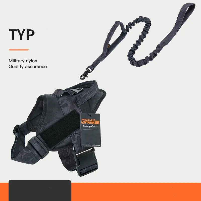 Large and medium dog harness made from 1050D nylon with UTX buckle, adjustable fit, available in Black