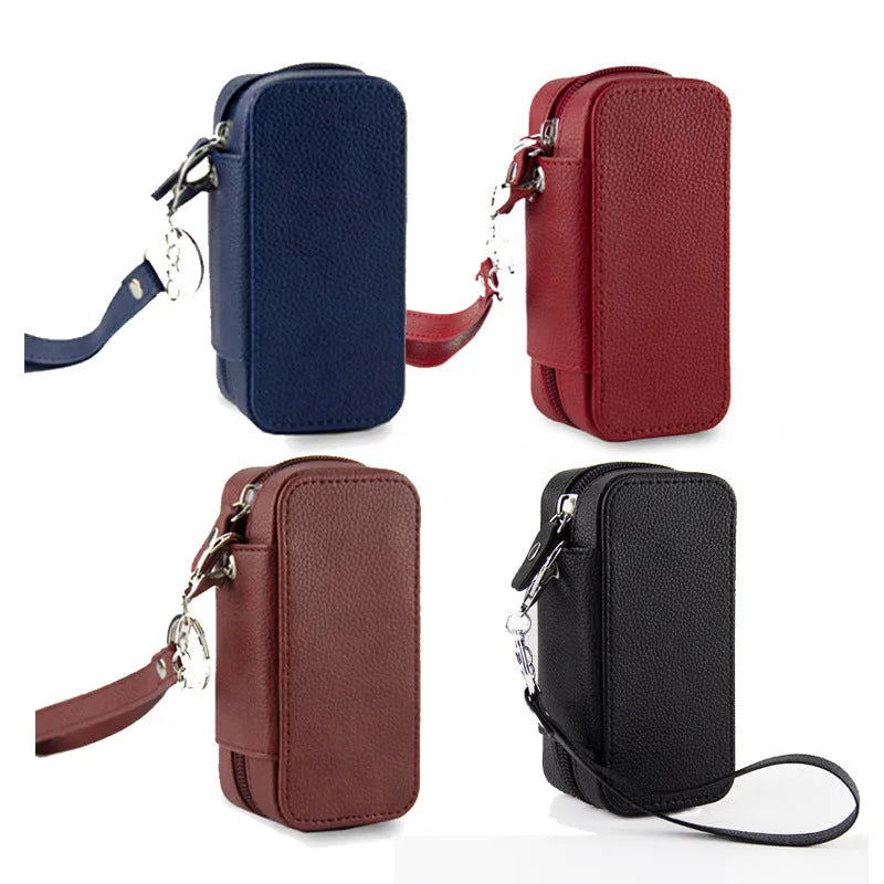 General-purpose lychee pattern leather storage bag, 13cm x 6.5cm x 5.3cm, in black with textured cover