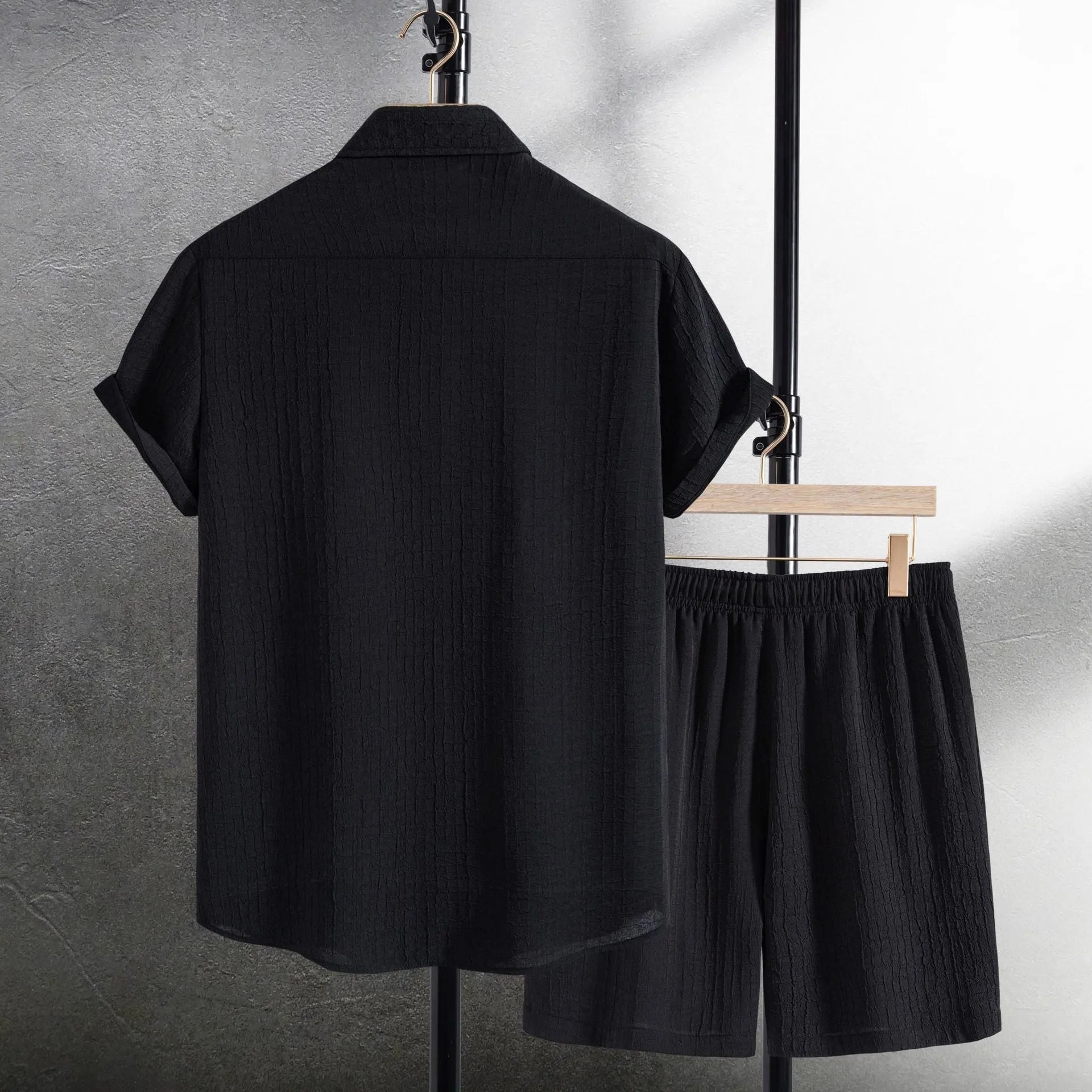 Men's white cotton blend jacquard short sleeve shirt with matching shorts casual suit
