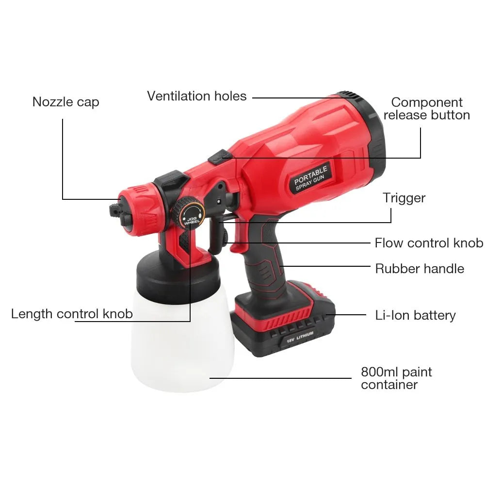 Blue cordless electric paint spray gun with 800ml container and trigger