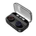 X11 Bluetooth wireless earphones in black with charging case and earpiece sleeves