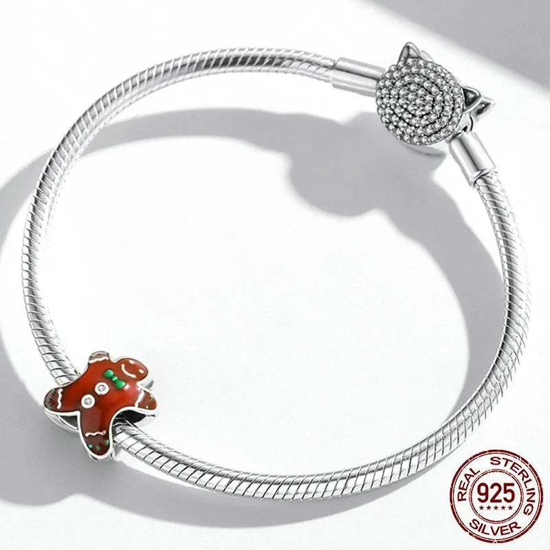925 sterling silver Christmas gingerbread man bead with SCC2037 colour and 0.5 cm aperture