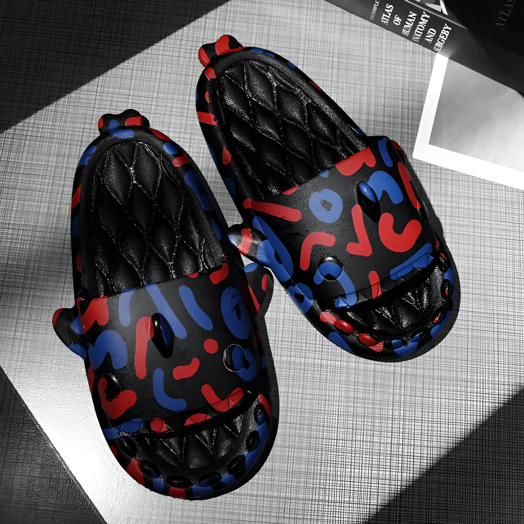 EVA home slippers with shark design in open toe style available in multiple colours
