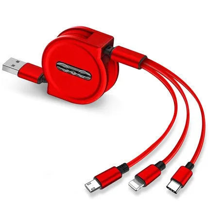 3-in-1 telescopic charging cable extended to 120cm with split connectors and titanium alloy interfaces