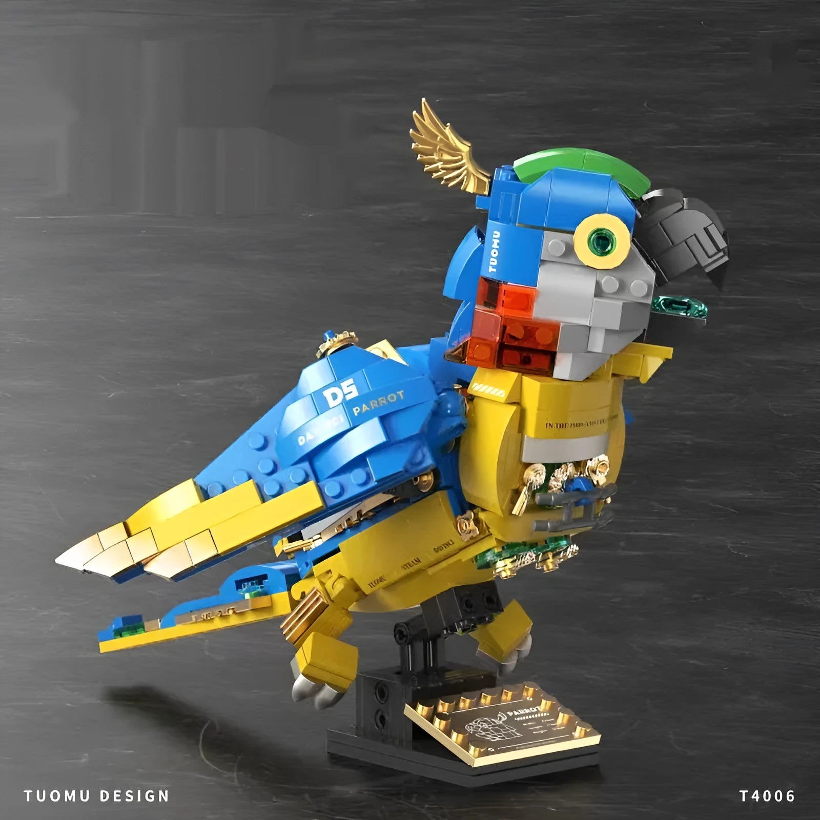 Macaw steampunk style mechanical building blocks educational toy, small particle plastic model kit, 27x19x8cm colour box packaging