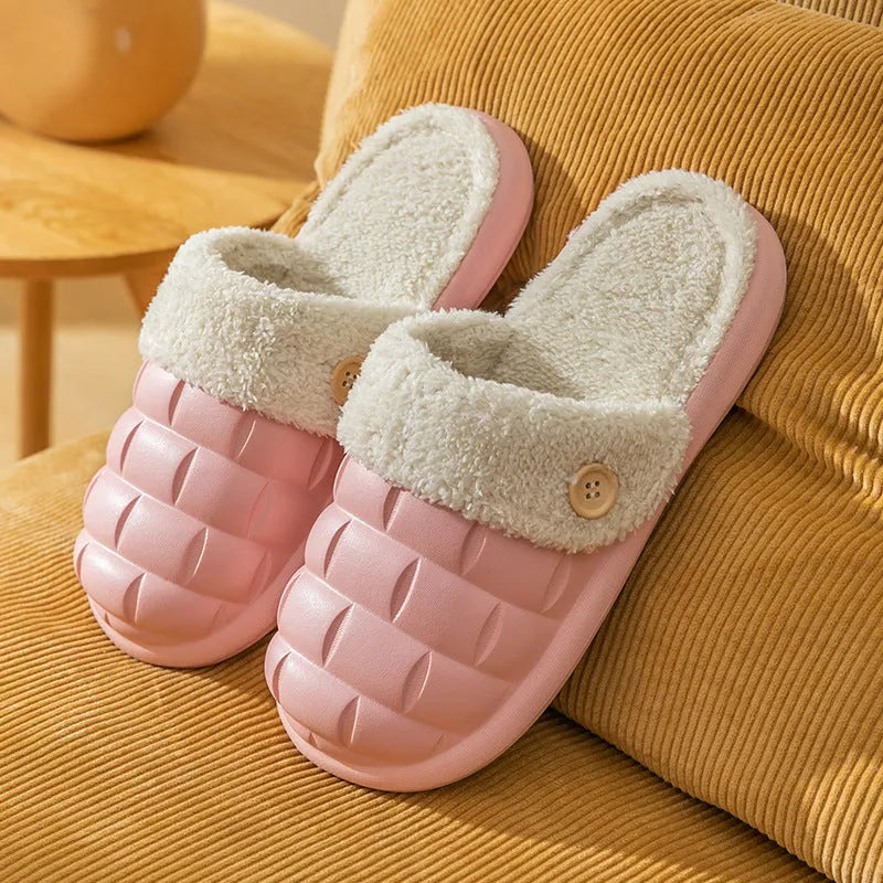 Women's detachable EVA slippers with plush lining in pink, green, yellow or white colours
