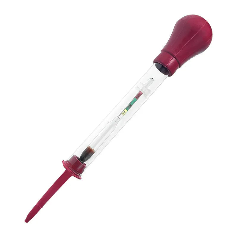 Electrohydraulic hydrometer with glass construction and suction mechanism for battery electrolyte testing