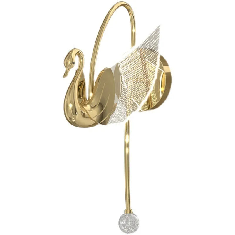 Gold modern minimalist swan design bedroom wall lamp with acrylic shade and iron frame