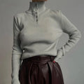 Retro single-breasted half turtleneck pullover sweater in slim fit, shown in silver grey colour.