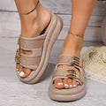 Women's suede slippers with thick soft rubber soles in apricot colour