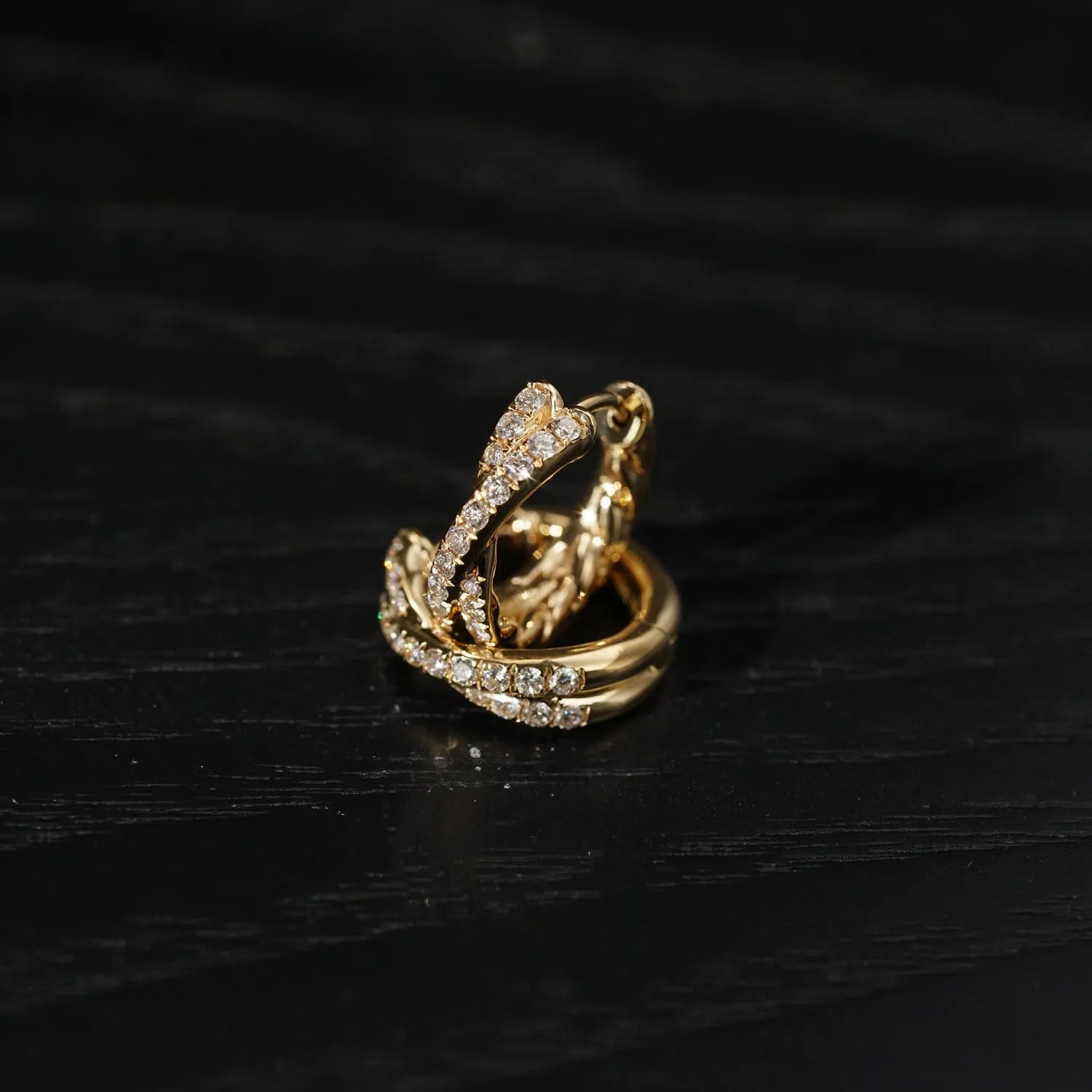 Cross double row twist earrings in 925 silver electroplated 18K gold with 5A zircon, 9mm inner diameter, 12mm outer diameter