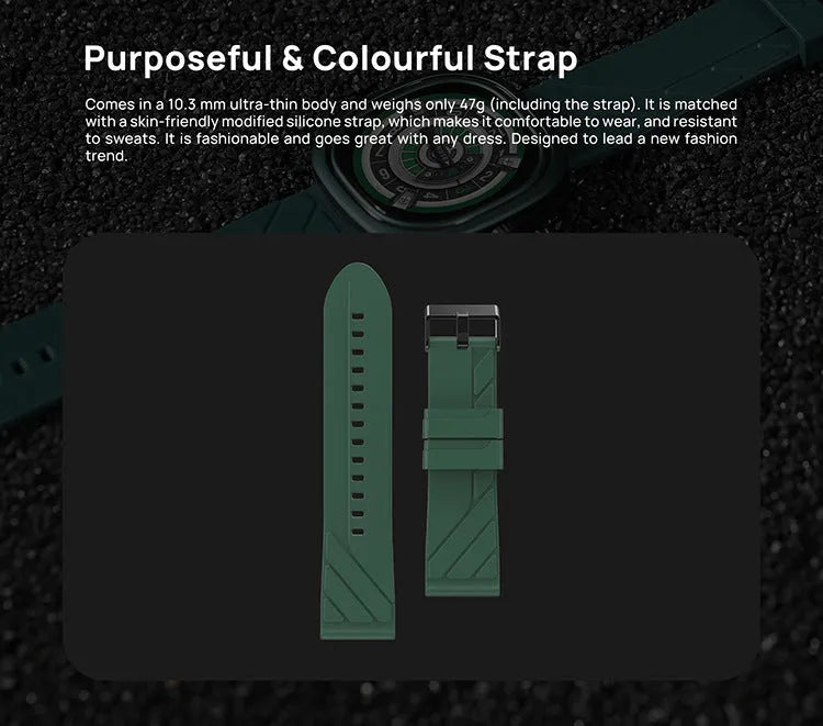 Black smart bracelet watch with 1.32-inch touch screen on silicone wristband