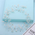 Bride's long hair band wedding accessory with crystal and pearl decoration in gold silver rose gold colours