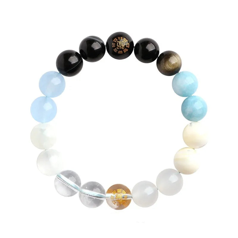 Natural crystal Five Elements bracelet in New Chinese design with round polished beads on wrist, available in multiple colour options