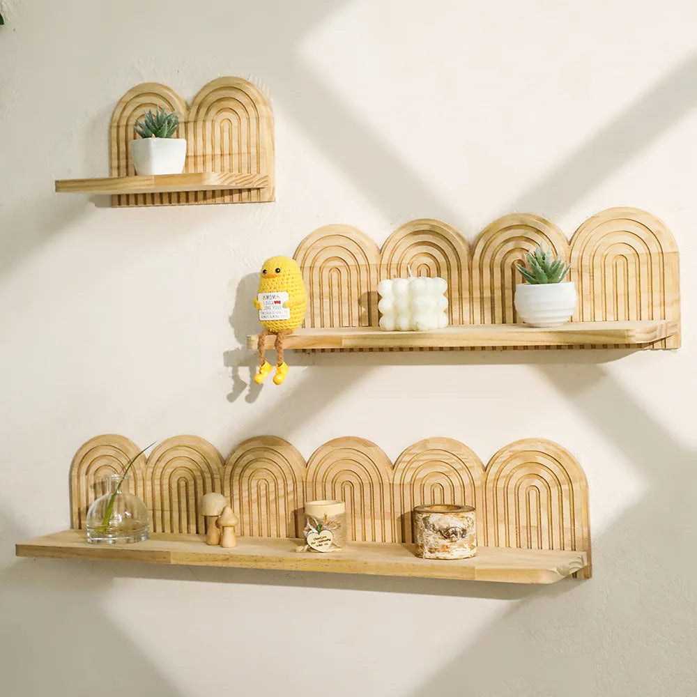 Solid wood wall-mounted flower pot storage rack with multiple layers for plant display