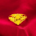 Gold electroplated open diamond flower ring with geometric design and textured surface