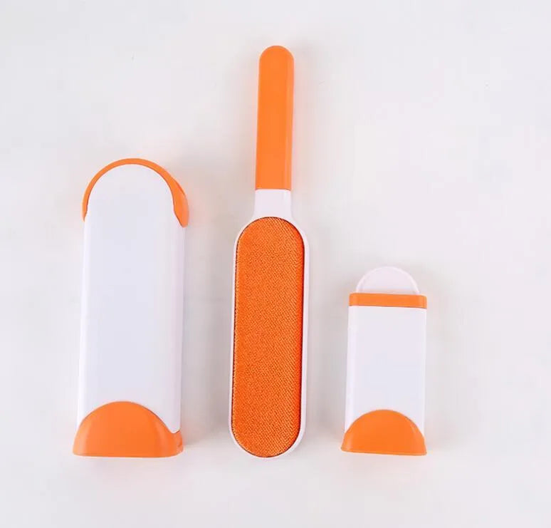 Blue reusable pet hair removal brush and self-cleaning base for sofas and car seats