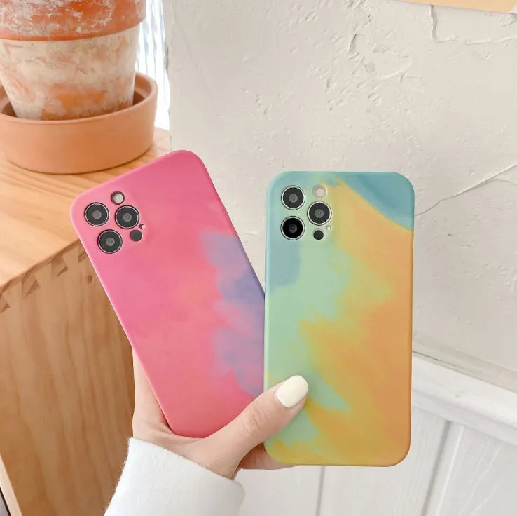 Soft silicone iPhone case with abstract gradient oil painting geometric pattern design