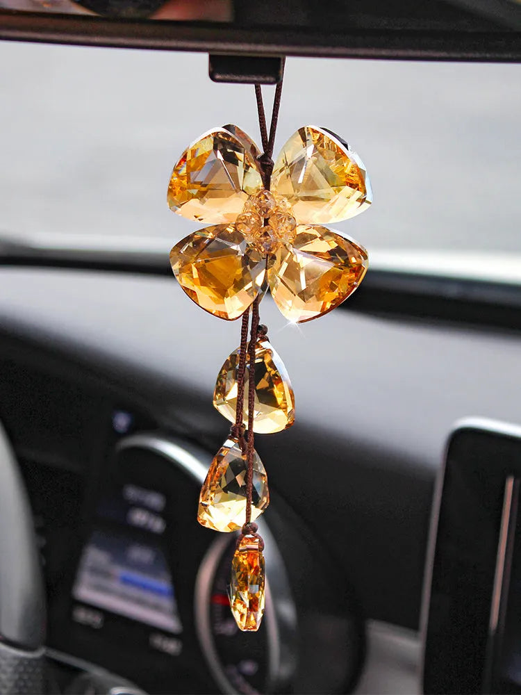 Crystal four-leaf clover car pendant decoration approximately 20cm long in four colour options
