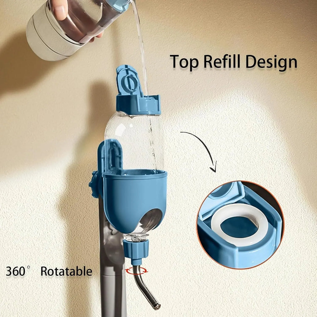Blue small animal water bottle for cage with rotating nozzle and stainless steel ball