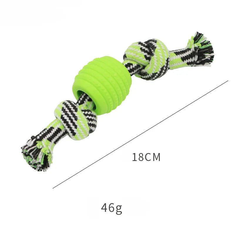 Blue molar-shaped dog chew toy with rope elements for teeth cleaning and oral health