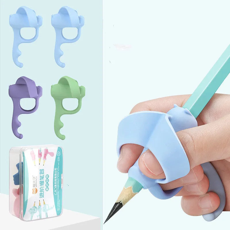 Student correcting pen holder in silicone with five-finger full positioning design for zero-based learning, mixed colour pack